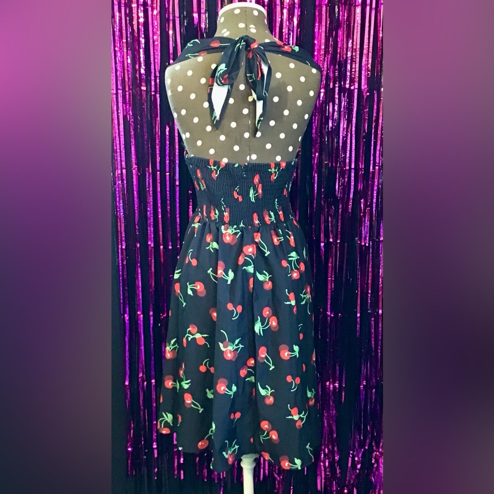 SOLD Cherry Print Halter Top Swing Dress - Picture 3 of 3